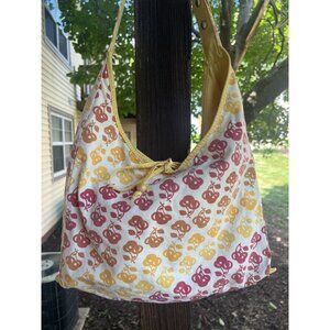 Vintage 80s yellow red cherry girl reversible bucket shoulder bag indie retro